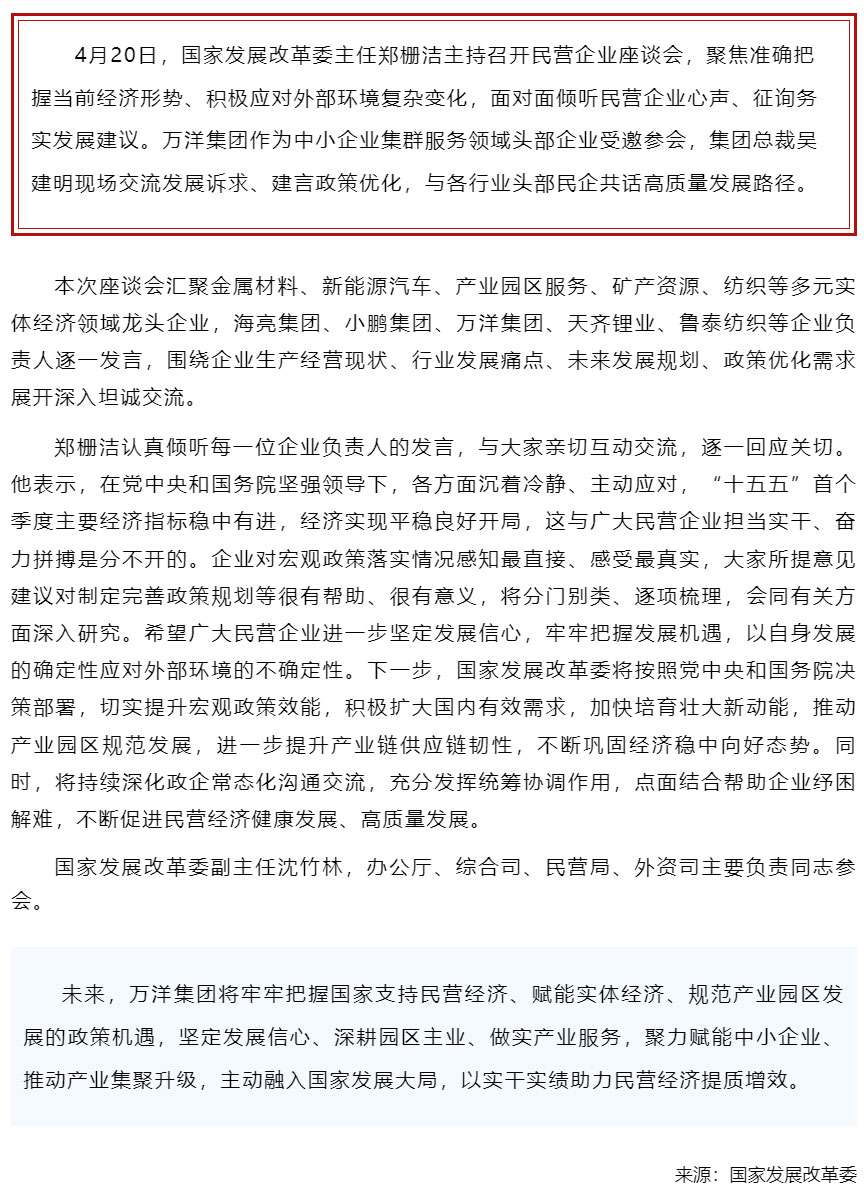 万洋集团受邀参加国家发改委民营企业座谈会