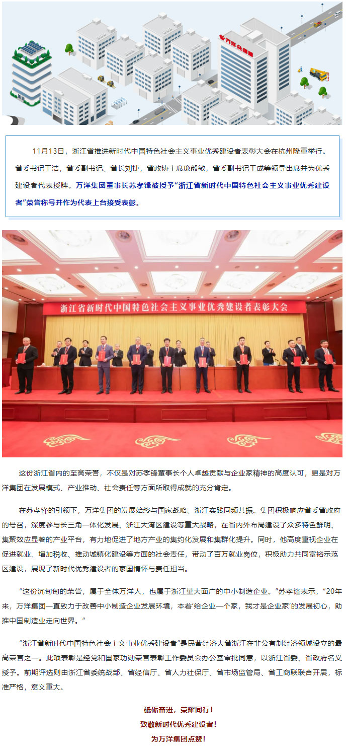 苏孝锋荣获“浙江省新时代中国特色社会主义事业优秀建设者”称号